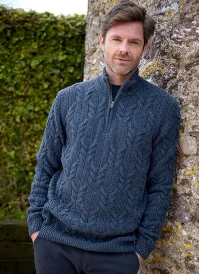 Donegal Fleck Half Zip Cable Sweater